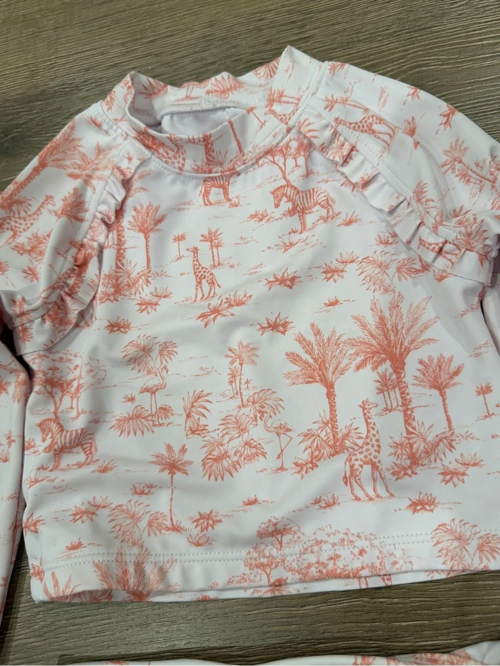 Janie & Jack Rashguard Shirt & Bottoms Ruffle Swimsuit Safari Animals Pink White